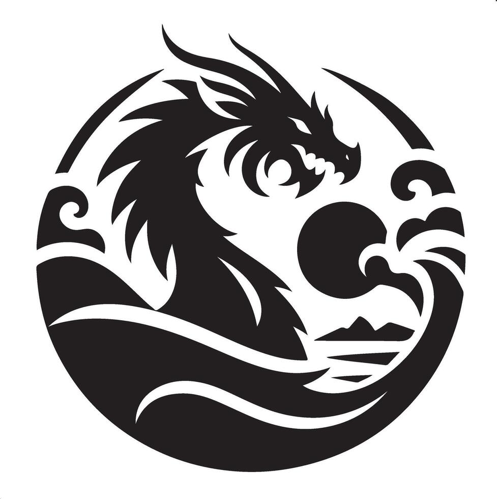 Silhouette of a Fierce Dragon with Scales and Fire vector