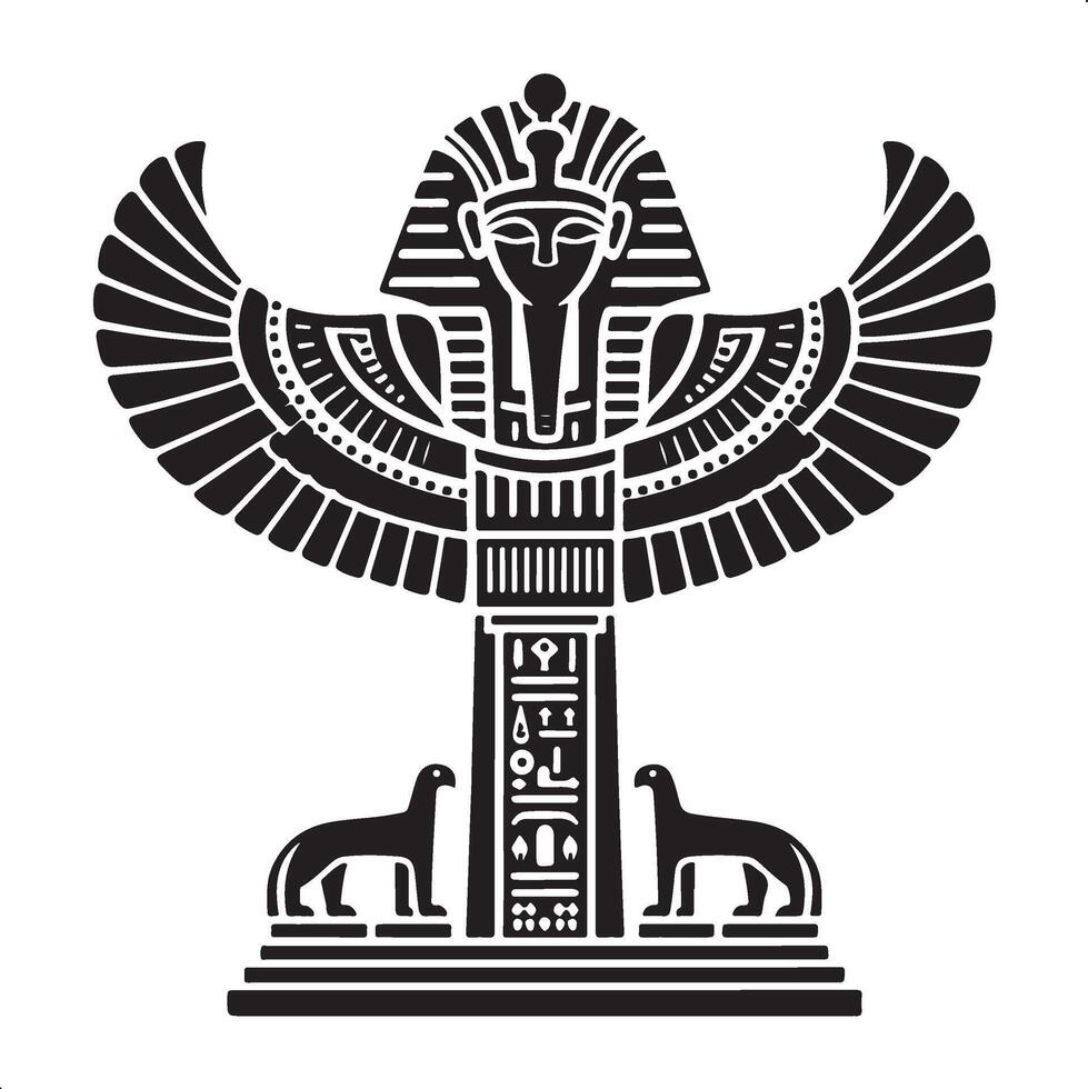 Mystical Egyptian Totem Silhouette with Ancient Symbols vector
