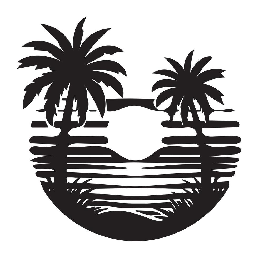 A silhouette of palm trees and a sunset vector