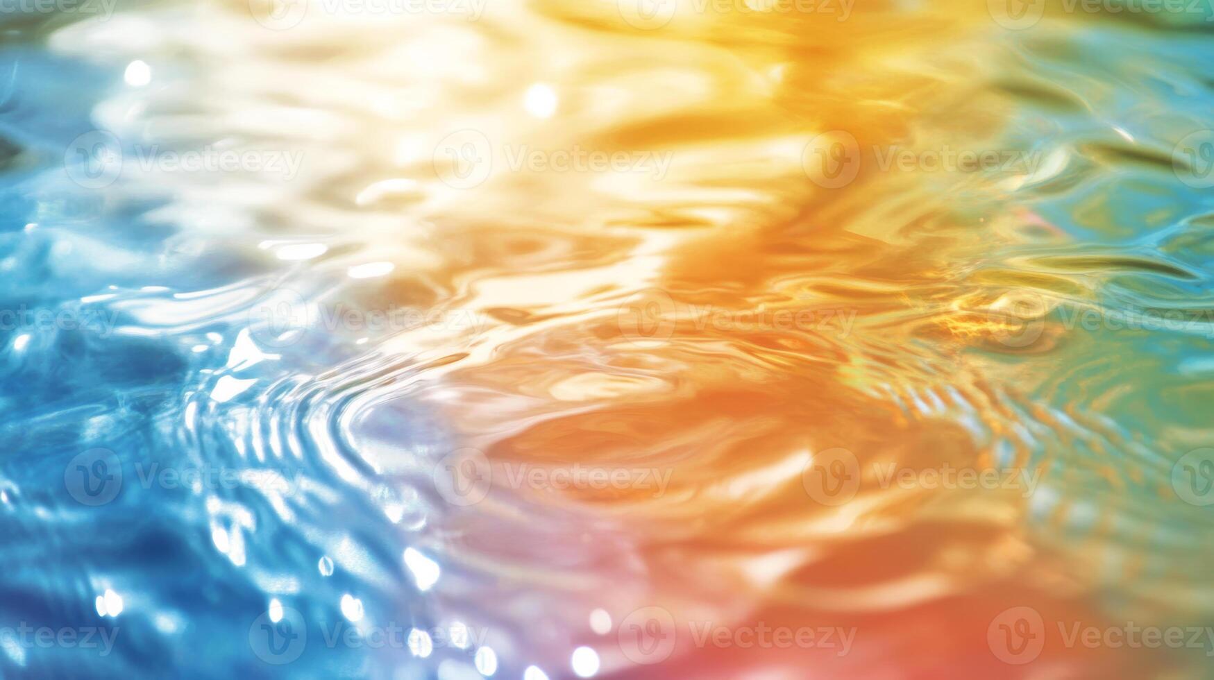 Vibrant reflections on water surface with colorful patterns and gentle ripples at sunset photo
