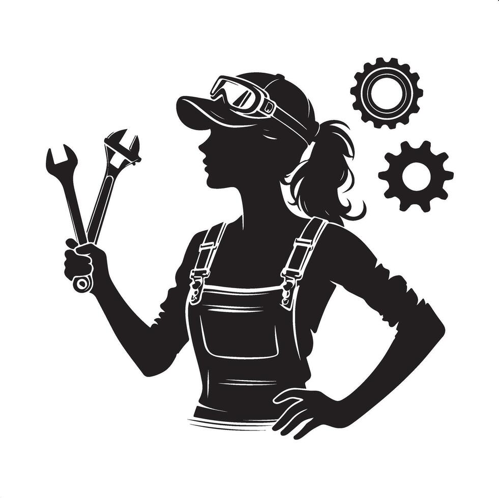 Mechanic Silhouette at Work with Tools vector