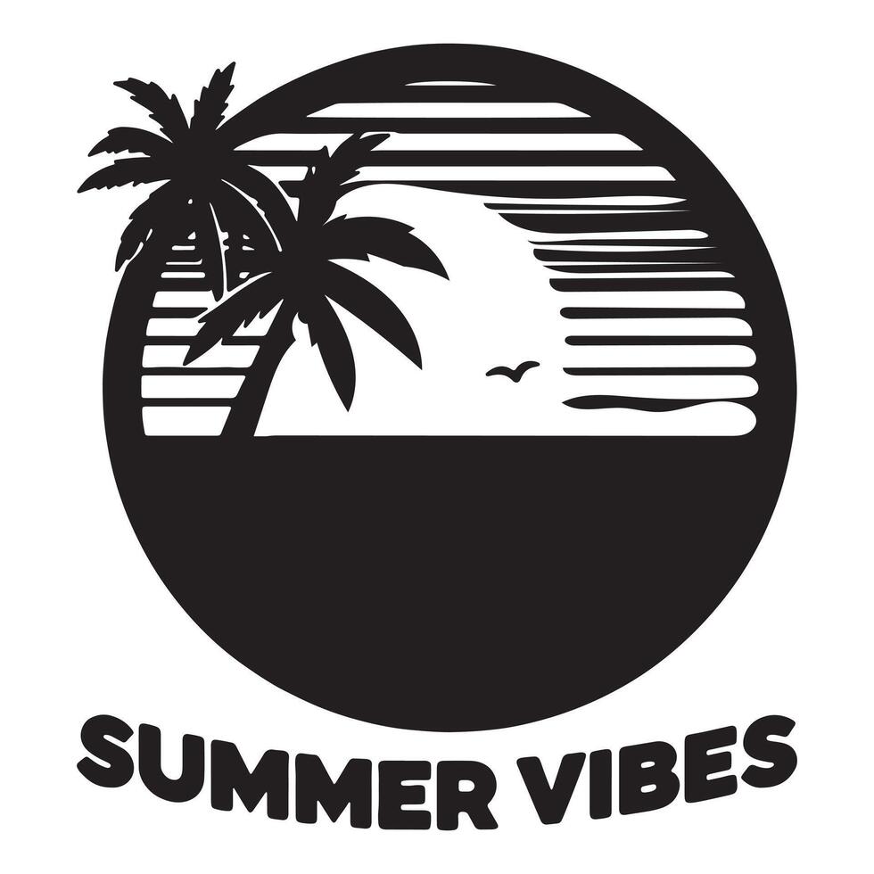 Summer vibes logo with palm trees and sunset vector
