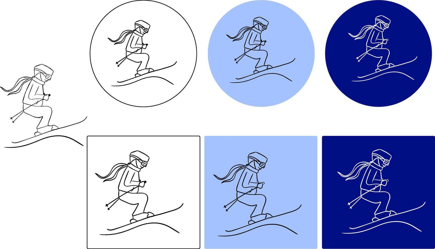 Ski Jumper graphic line logo, Winter sport concept, Ski jumping silhouette sign on white and colored background, Springboard jumper icon in glyph style for mobile concept and web design. vector