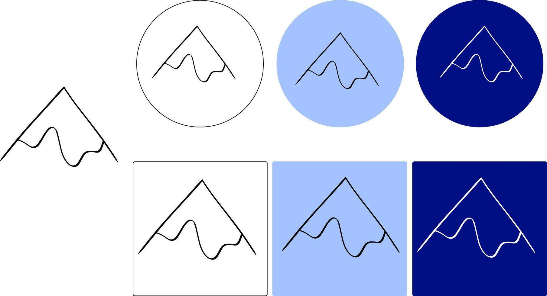 Mountain with snow pick graphic line art style logo. Isolated on white and colored background vector