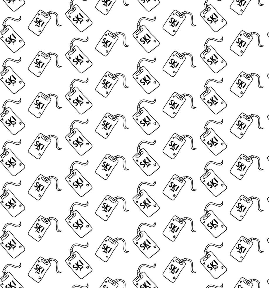Ski pass seamless pattern in graphic line style isolated on white background. Ski resort pattern stock illustration. vector