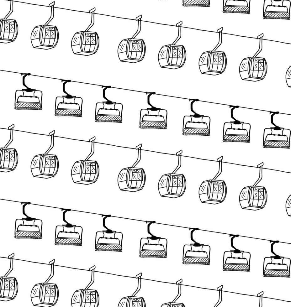 Cable cars and mountains pattern for kids wear. graphic line seamless pattern with mountain lift vector