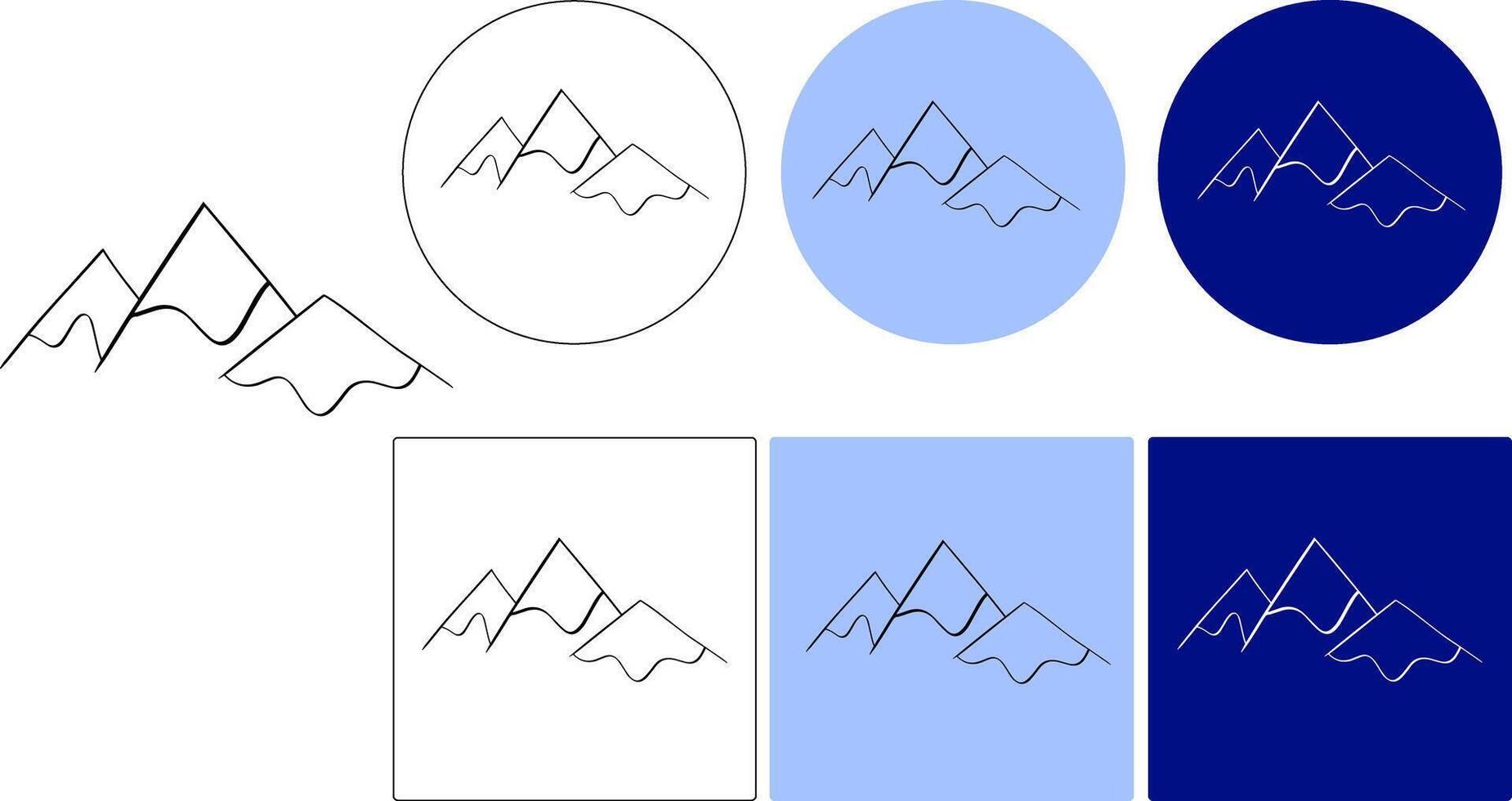 isolated three mountain peaks contour black line drawing. graphic line logo with Mountain peaks tattoo, print, pattern, poster element vector