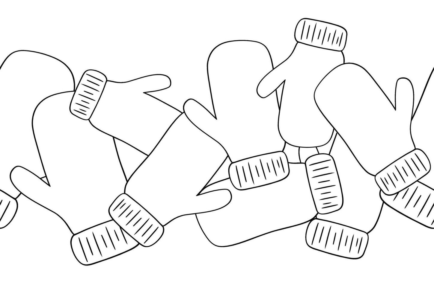 Knitted mittens seamless border. Graphic line pattern for the winter season. Warm accessories for cold weather. vector