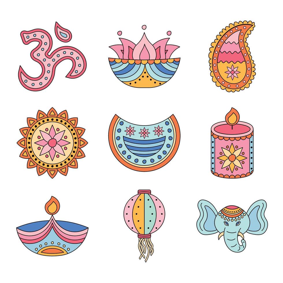 Diwali Illustration Icon Pack vector