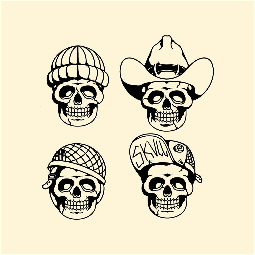 skulls traditional tattoo design set vector