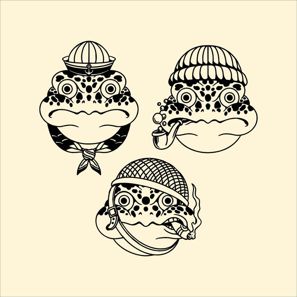 frog traditional tattoo design set vector