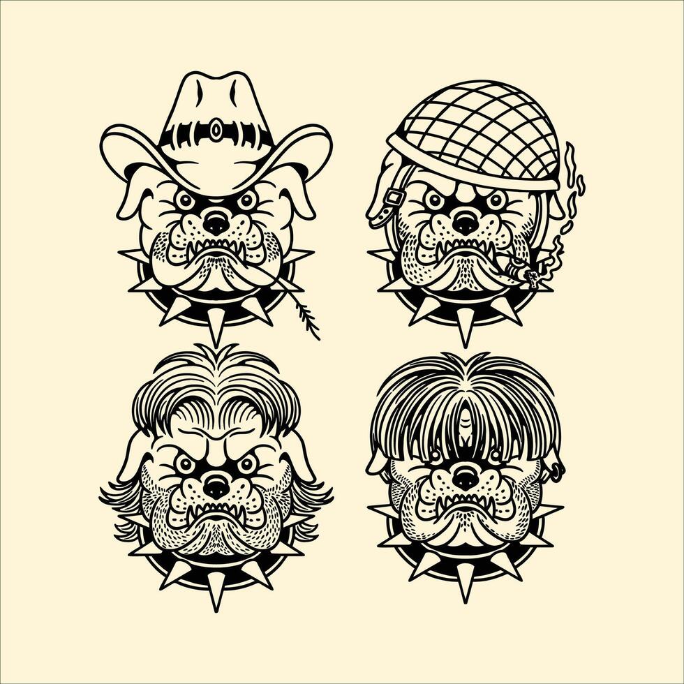 buldog traditional tattoo design set vector
