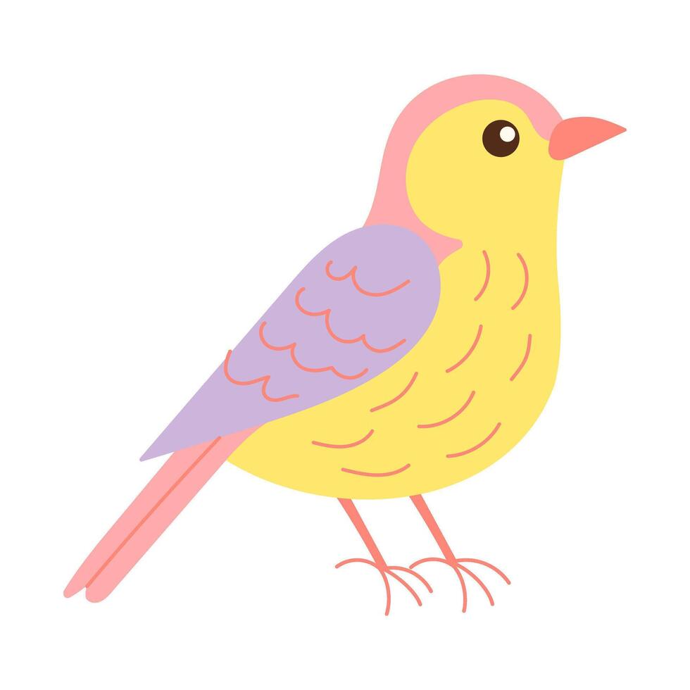 A colorful bird with a pink body and green wings. The bird is standing on a white background vector