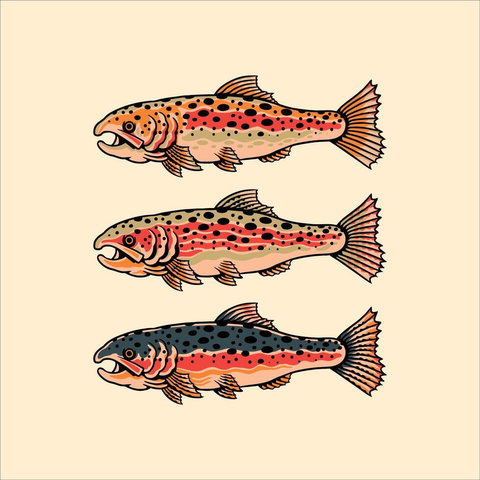 trout fish design set illustration vector