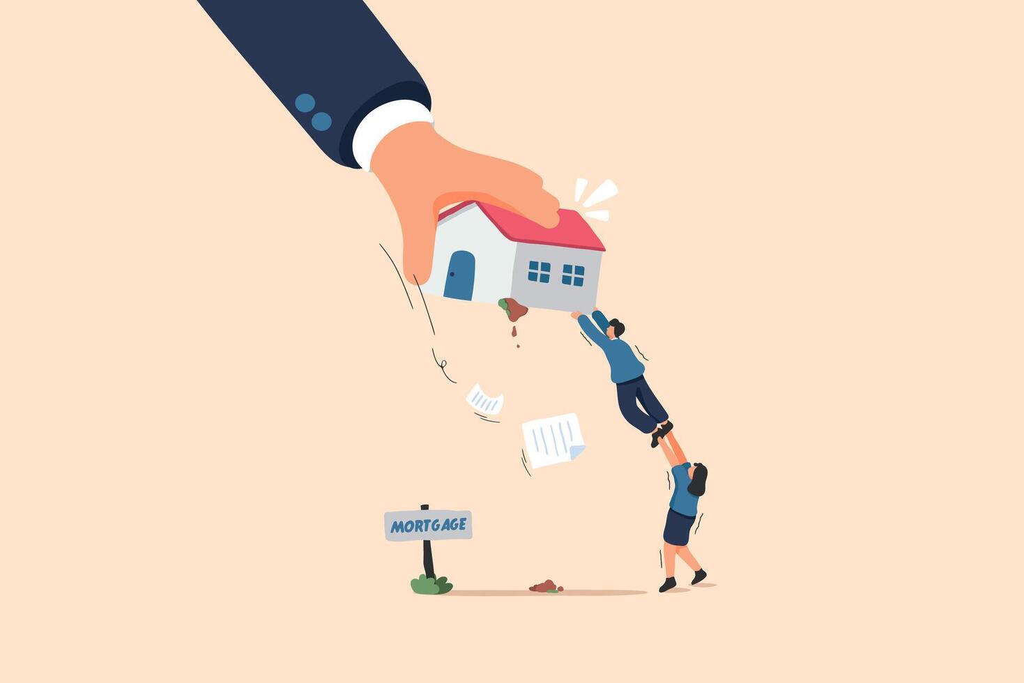 Mortgage Crisis. Holding On to Homeownership. The Struggle of Paying Off a Mortgage in Tough Economic Times. vector