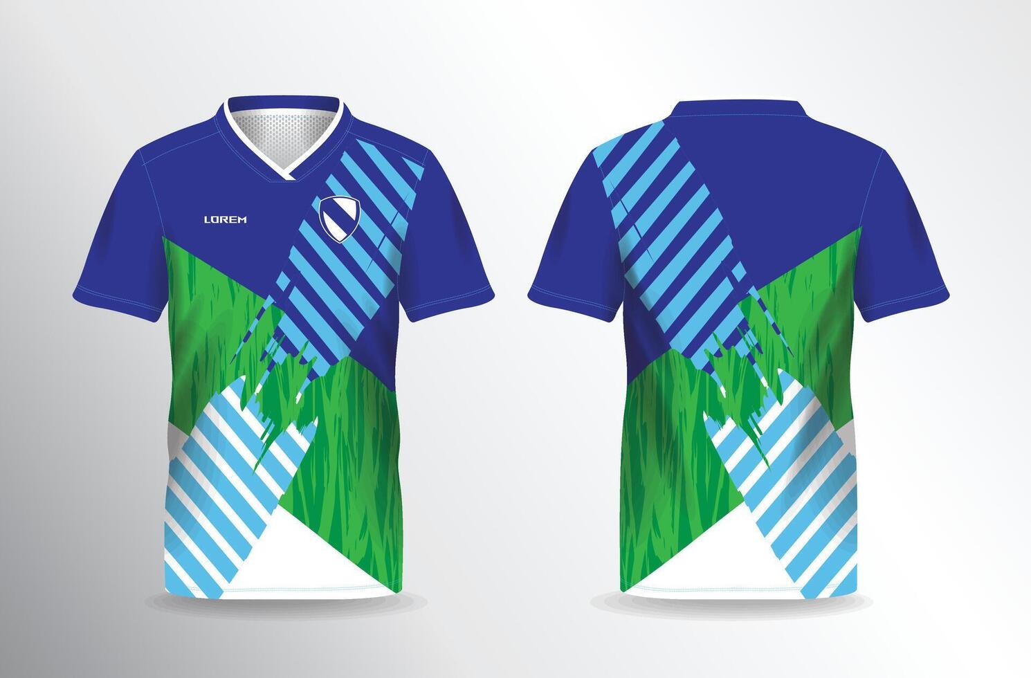 A soccer jersey with abstract blue and green vector