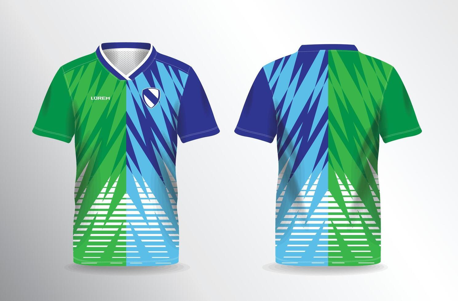 A soccer jersey with blue and green abstract vector