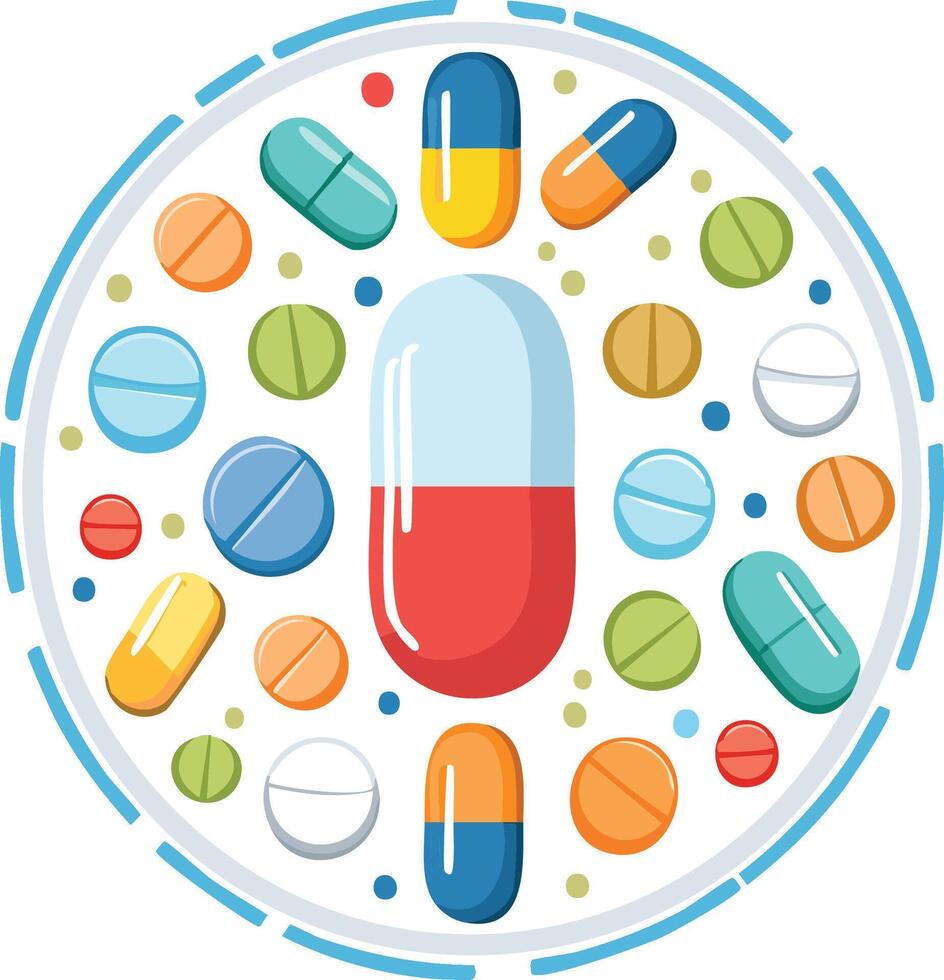 a collection of medicines in various forms vector