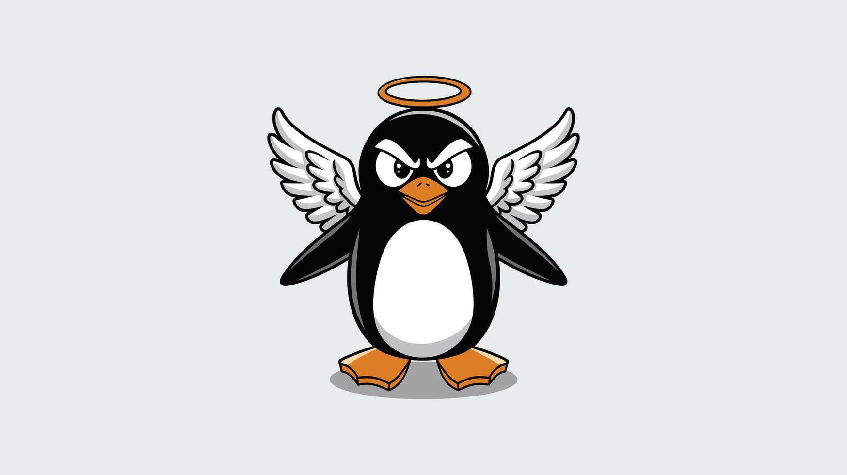 Angry Penguin Cartoon with Angel Wings and Halo - Unique Contrast Character Design vector