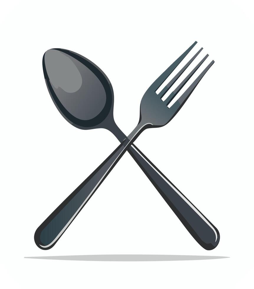 black spoon and fork icon vector