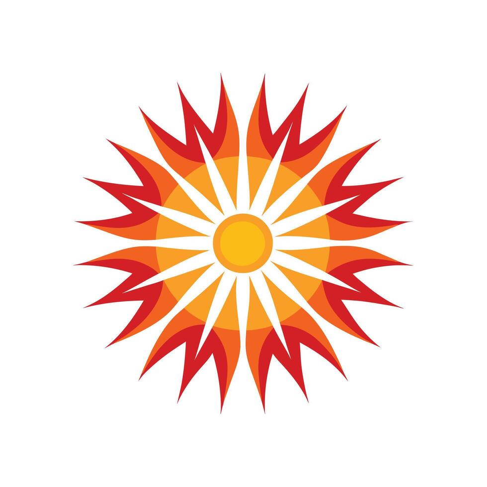 Colorful Sunburst Design Bright Red and Orange Symmetrical Sun Art for Creative Projects vector