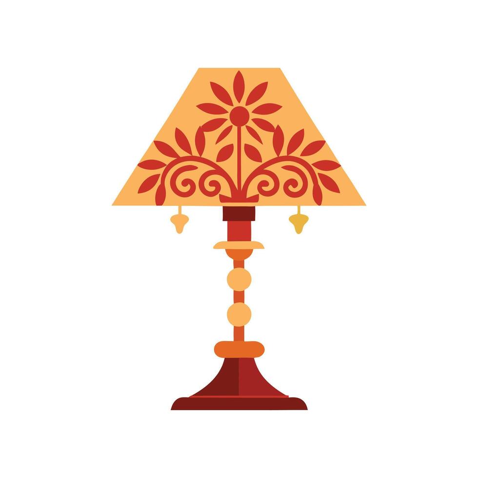 Floral Table Lamp Illustration Green and Gold Ornamental Lighting for Classic Interiors vector