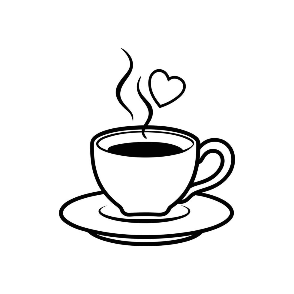 Minimalistic Coffee Cup Illustration with Heart-Shaped Steam - Black and White vector
