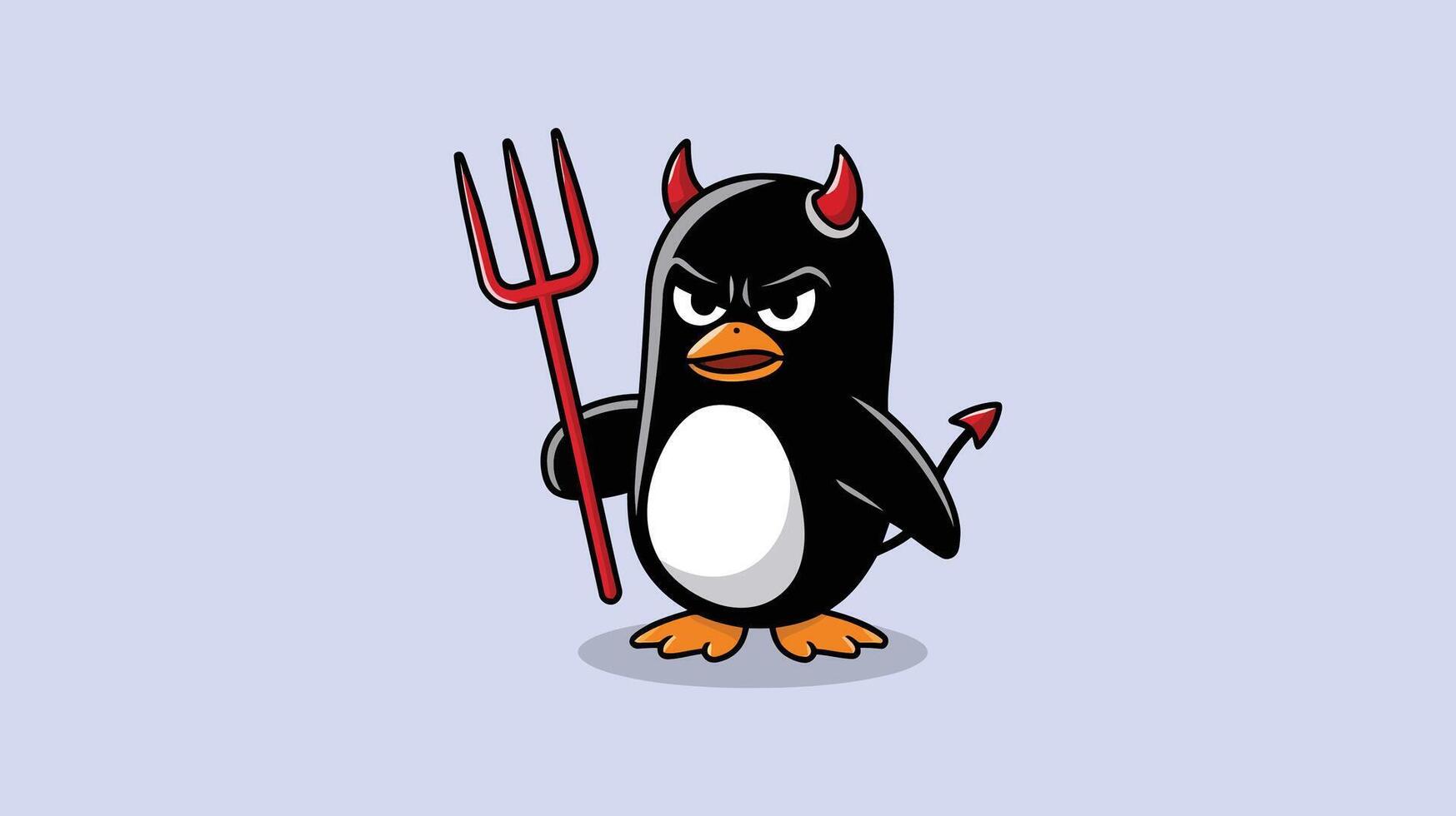 Devilish Cartoon Penguin with Trident - Creative Character Design vector