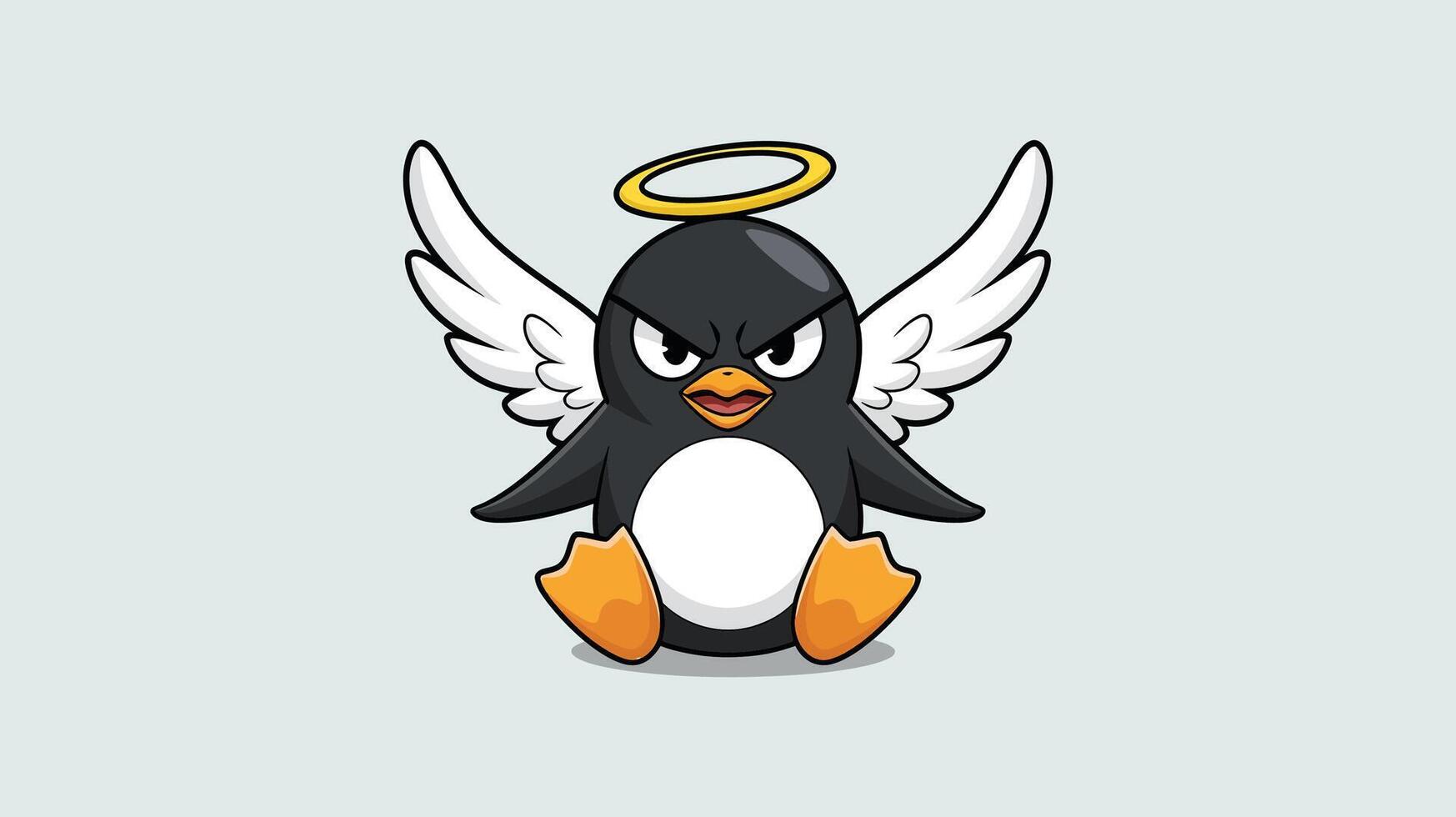Angry Angel Penguin Playful Cartoon with Wings and Halo for Unique Arctic Designs vector