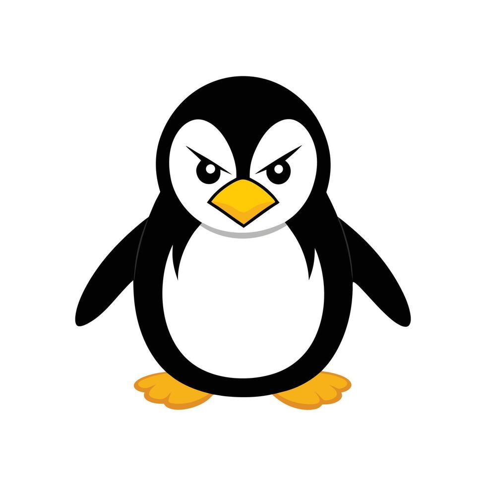 Angry Arctic Penguin Illustration Black and White Cartoon with Bold Expression vector