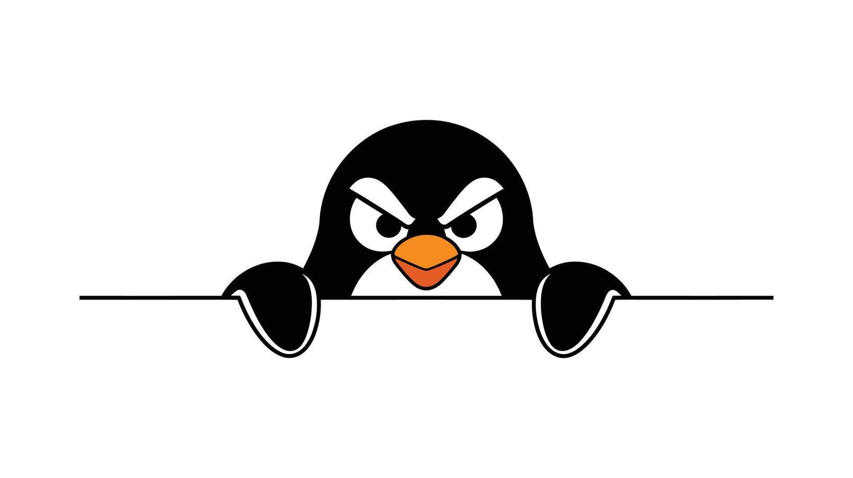 Angry Peeking Penguin Fierce Arctic Bird Cartoon with Bold Expression vector