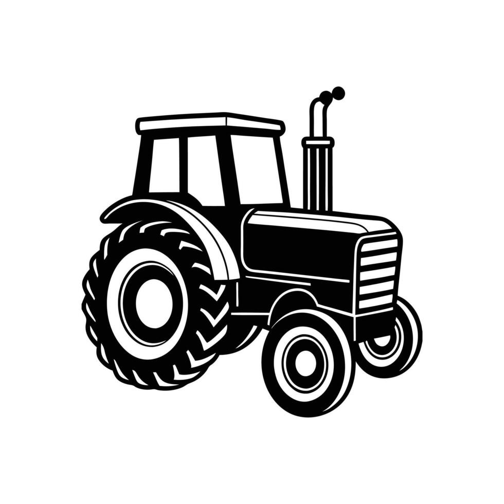 Classic Tractor Silhouette - Black and White Farming Illustration vector