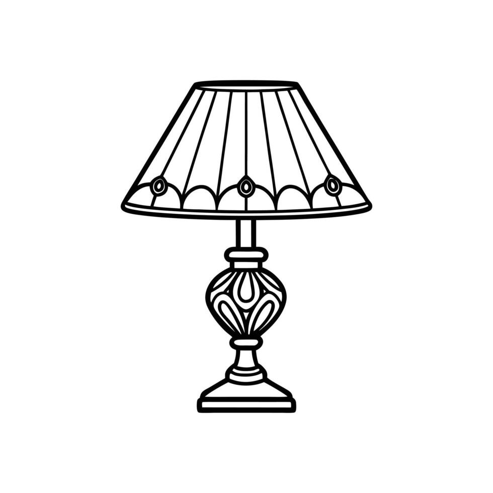Elegant Line Art Table Lamp with Ornate Patterned Shade vector