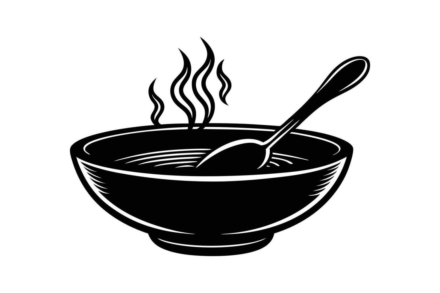 Steaming Soup Bowl Illustration Minimalist Black and White Design for Culinary Themes vector