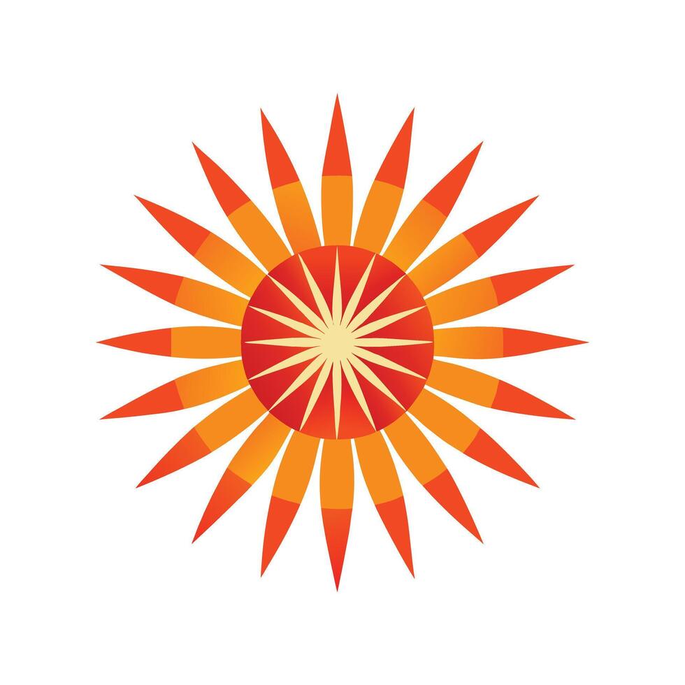 Colorful Sunburst Design - Bright Red and Orange Symmetrical Sun Art for Graphic Design Projects vector