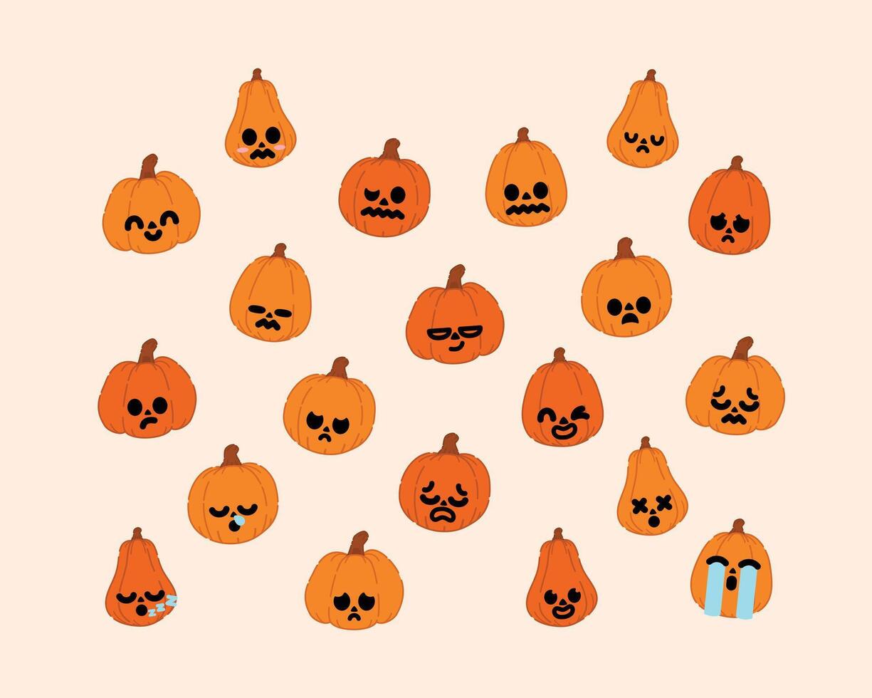 Set of pumpkin character with various expressions vector
