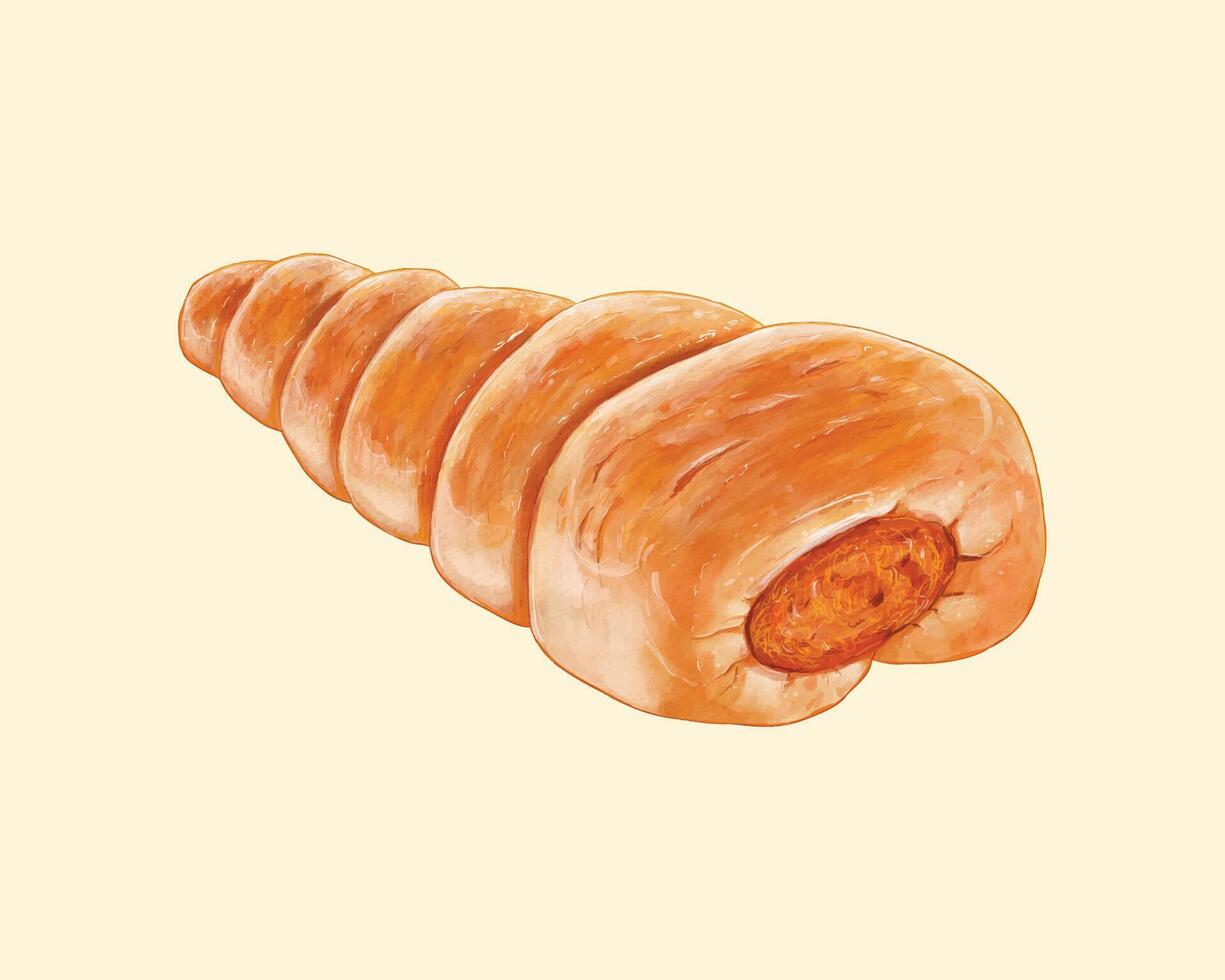 A hand drawn sausage bread vector