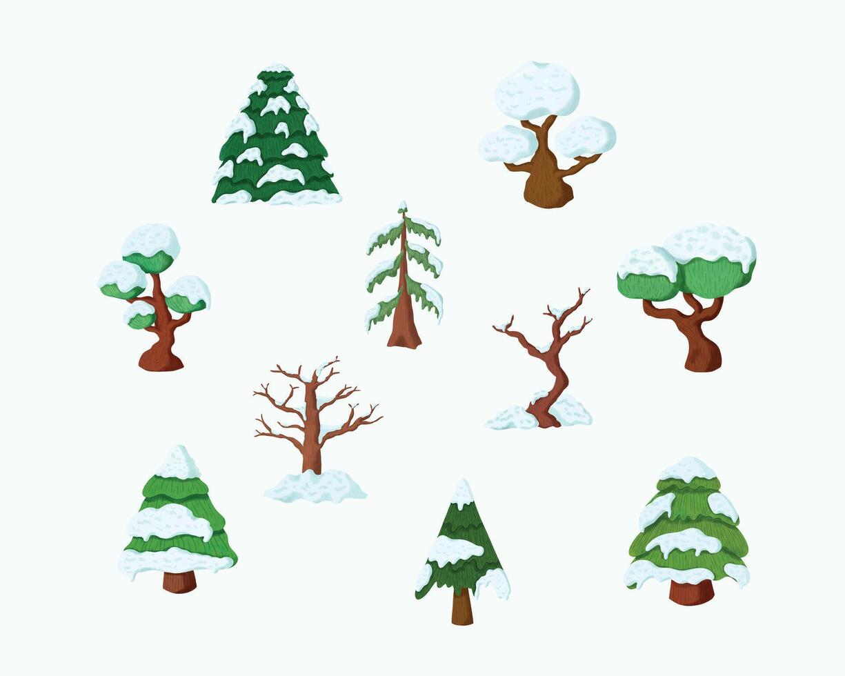 Set of hand drawn snowy tree vector