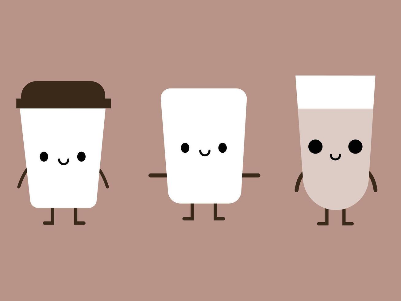 Cute Coffee Cup Characters - Kawaii Coffee Mug and To-Go Cup Design. vector