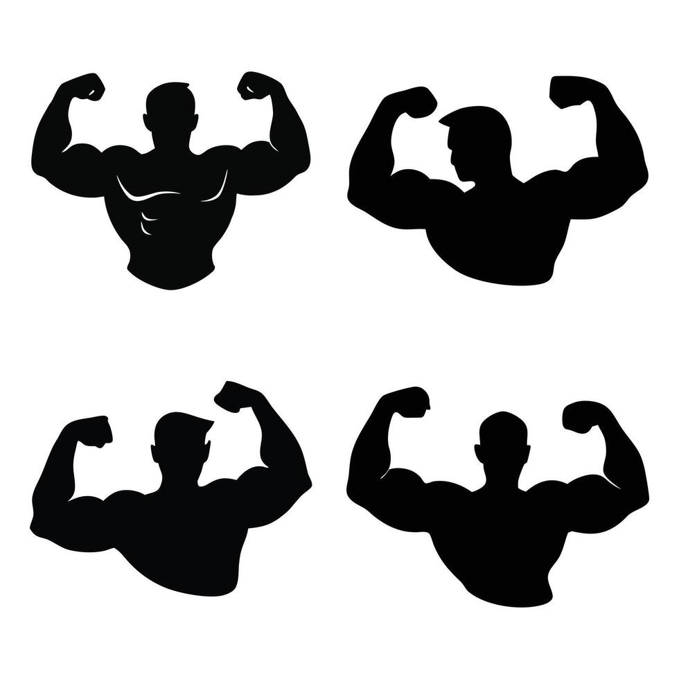Muscular Flexing Silhouette Fitness Icon Design. vector