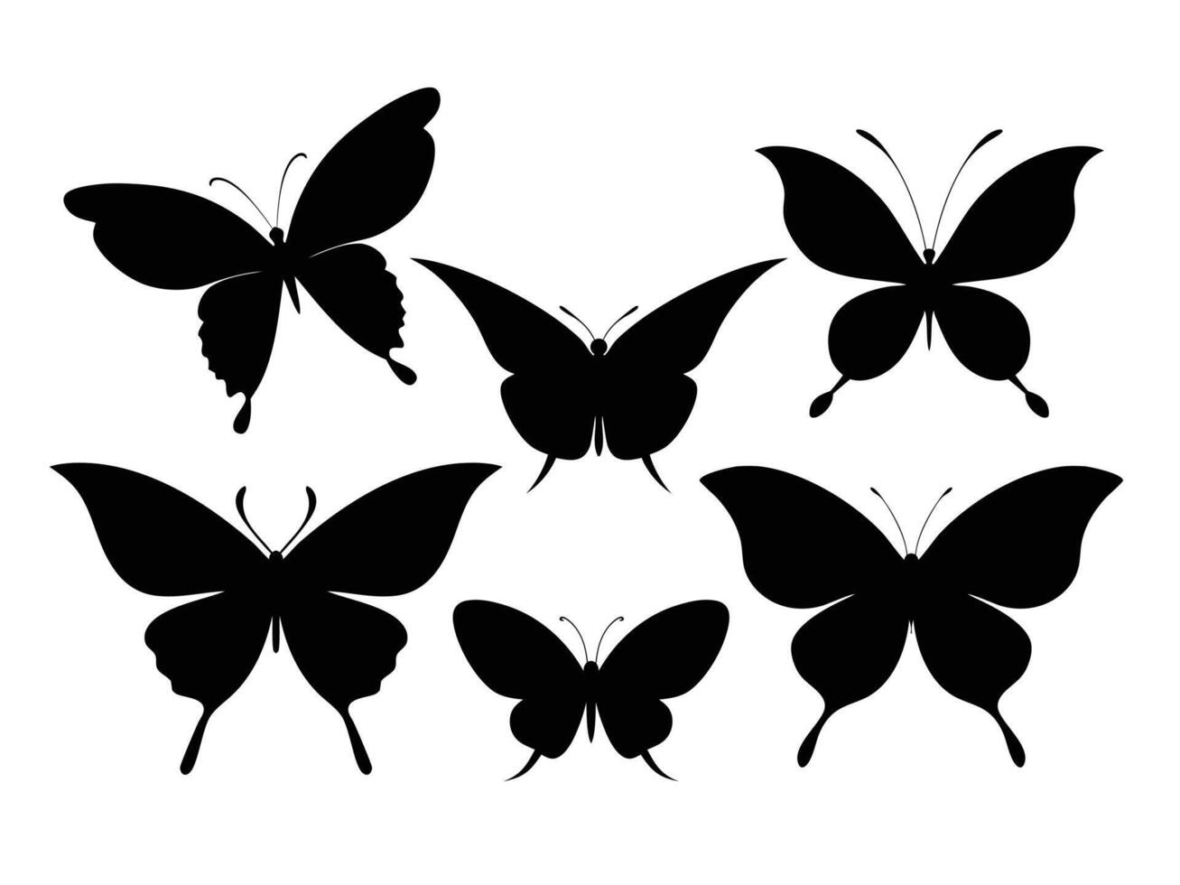 Set of Flying Butterfly Silhouettes Elegant and Simplified Butterfly Icons. vector