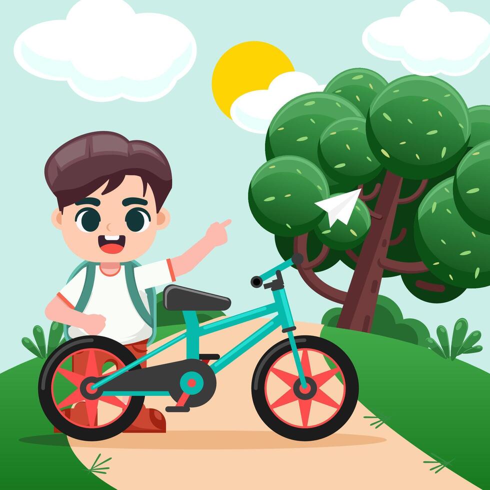 School children carrying school bags with enthusiasm will go to school riding bicycles vector