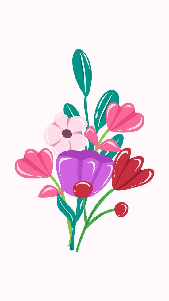 Flower bouquet wedding ornament illustration with leaves in cartoon style vector