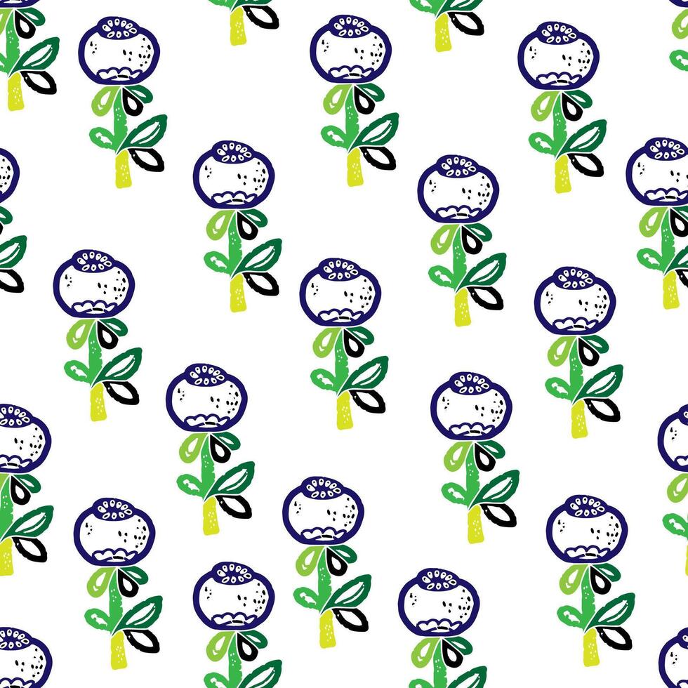 a pattern with blue flowers and leaves vector