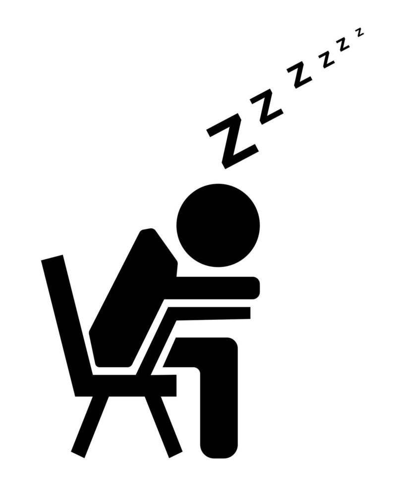 illustration of a silhouette of person sleeping at desk. black flat icon hand drawn concept. vector