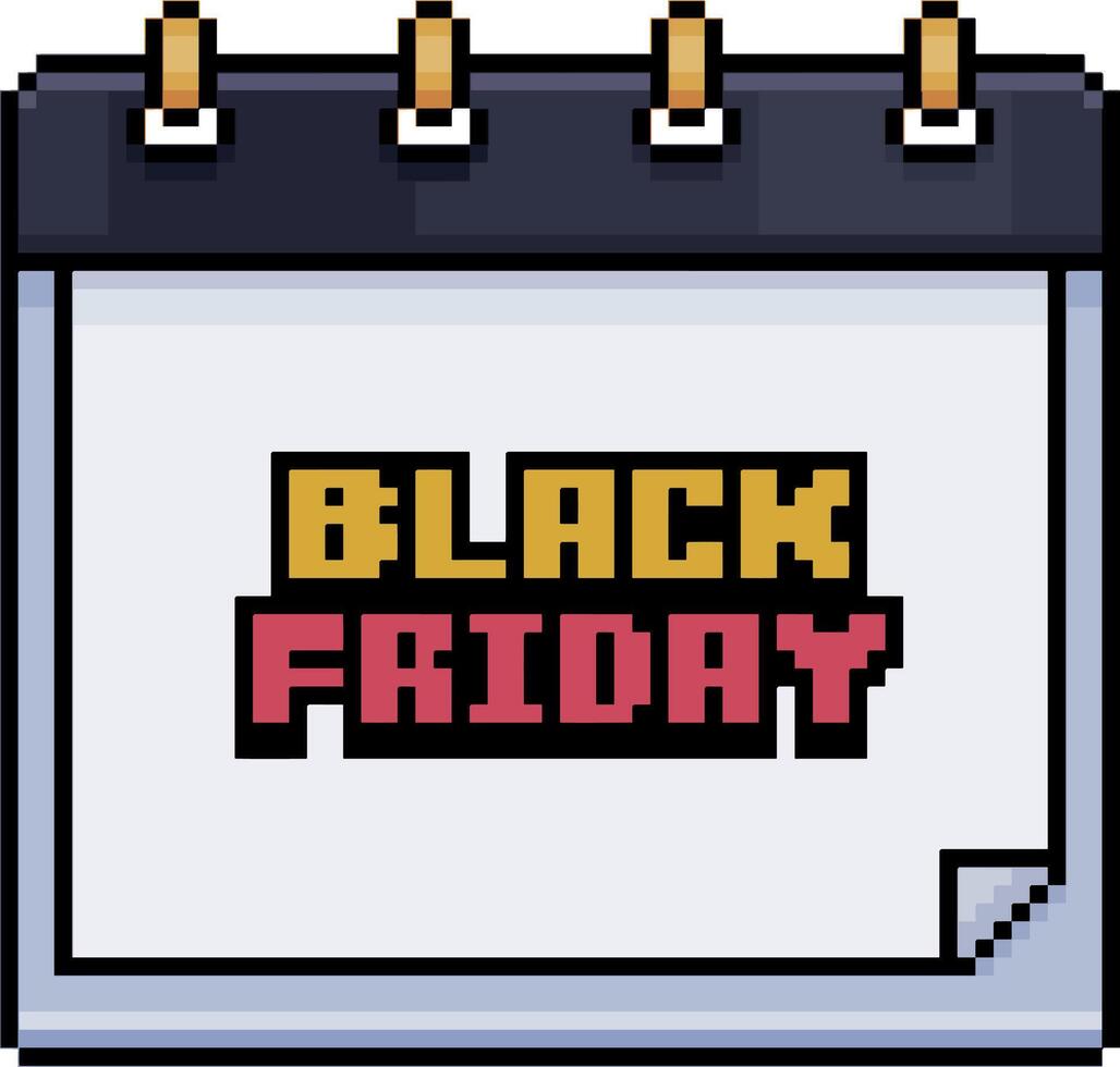 Pixel art of calendar written Black Friday in 8-bit style vector