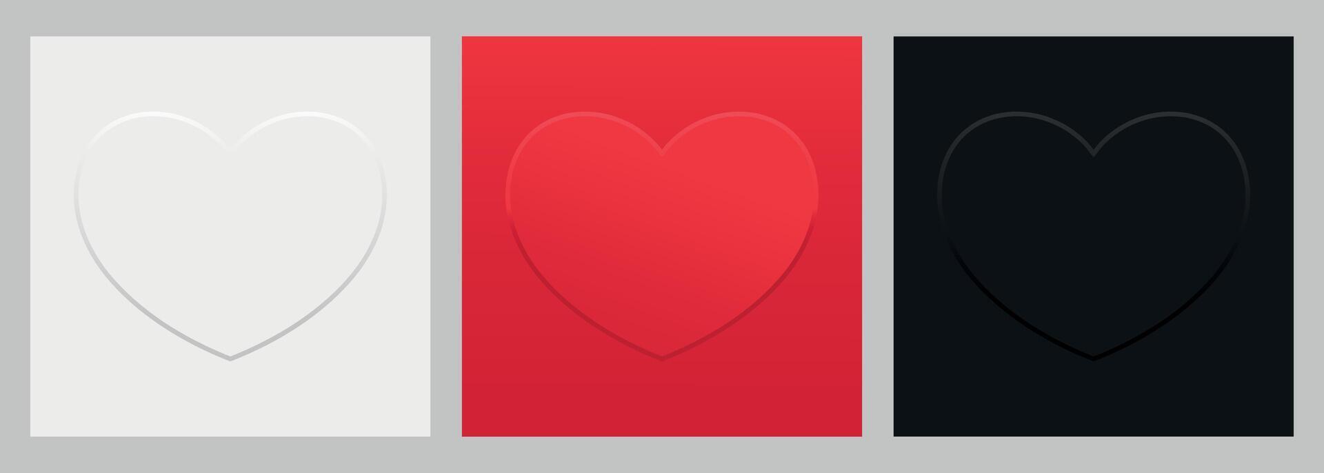 Abstract 3d red hearts set. Volumetric heart shape vector