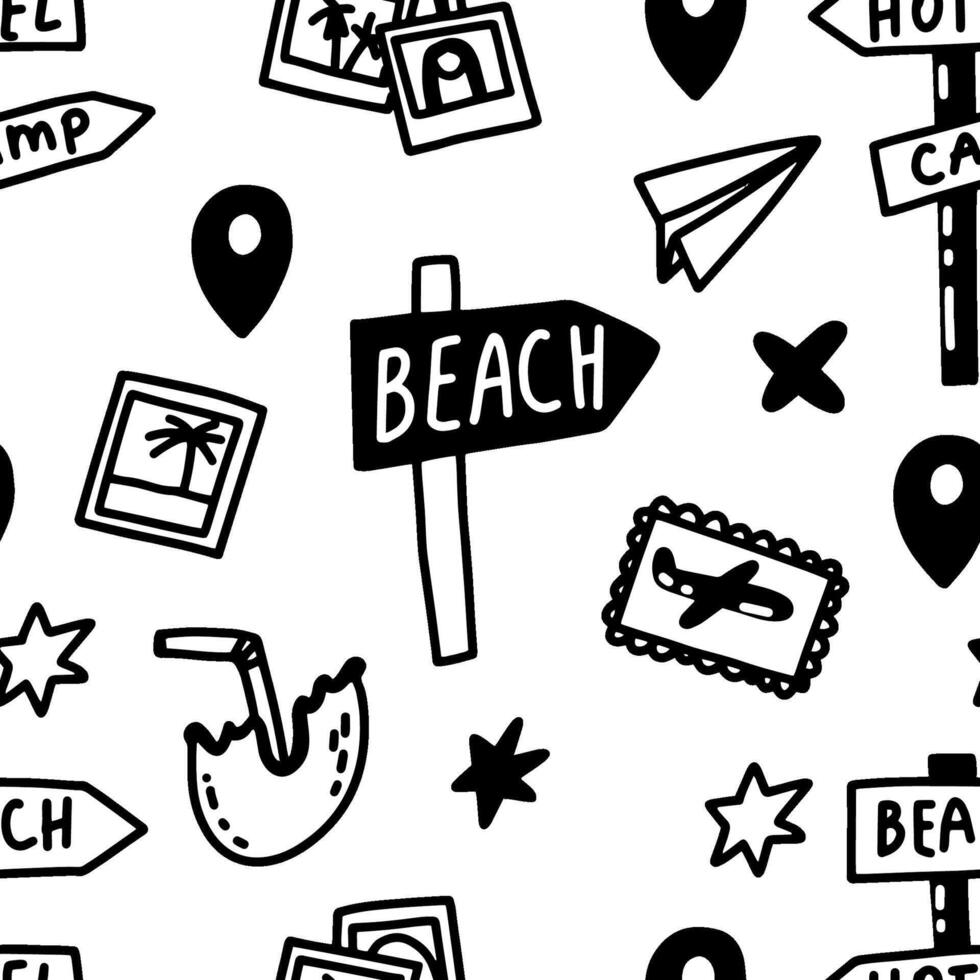 Summer holiday seamless doodle pattern. background for travellers. Summer beach vector