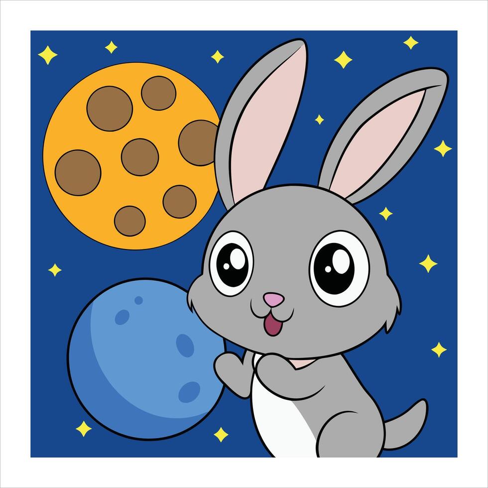 A cartoon rabbit holding a blue moon vector