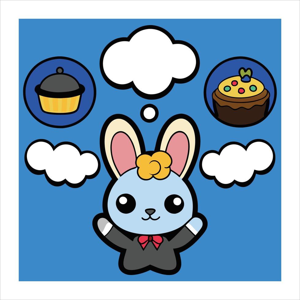 A cartoon bunny with thought bubbles around it vector
